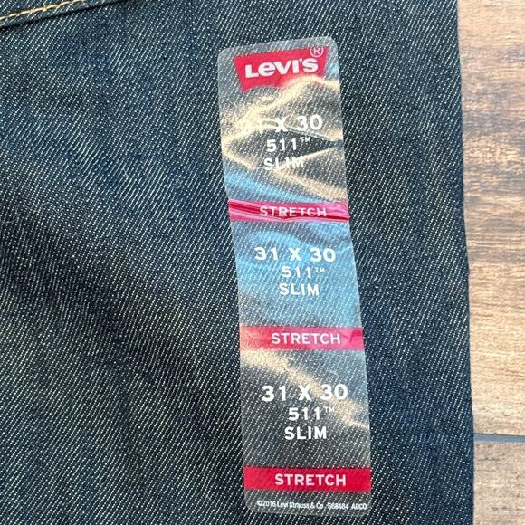 Levis 511 Jeans Mens 31x30 Blue Denim Slim Fit Stretch 2-Way Comfort Mid‎ Rise - Picture 9 of 11